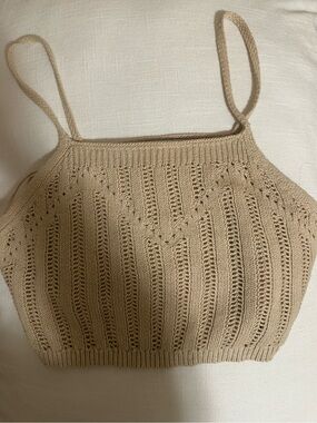 Freshman Beige Knit Cropped Cami Top